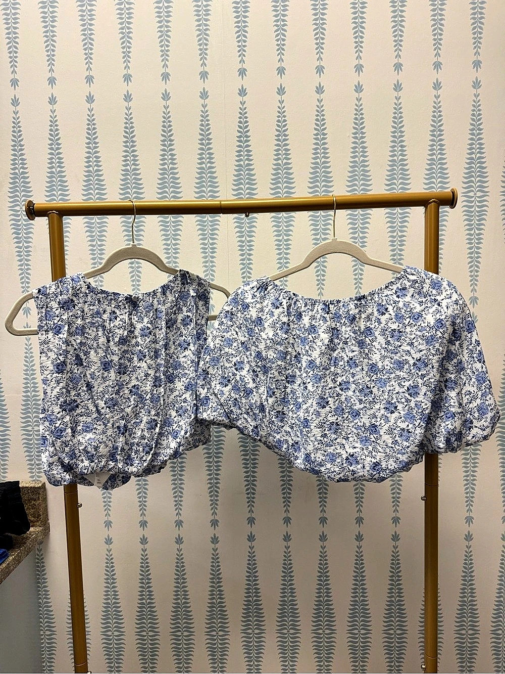 MINKPINK Evelyn Bubble Top Floral Crop Top Blue & White Set XS